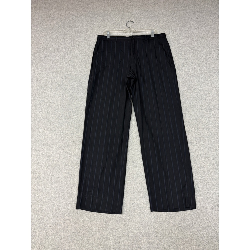 Armani Collezioni Dress Pants 36 Black Blue Pinstripe Wool Blend Mens Trousers